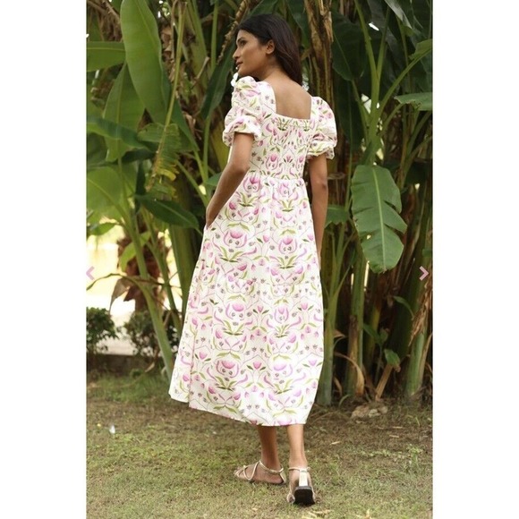 Monsoon and Beyond Estella Midi Dress Size Medium Mangrove Pink Floral Handmade - Picture 8 of 16